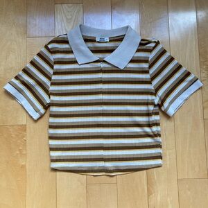 Ardene Brown and White Striped Cropped Tee